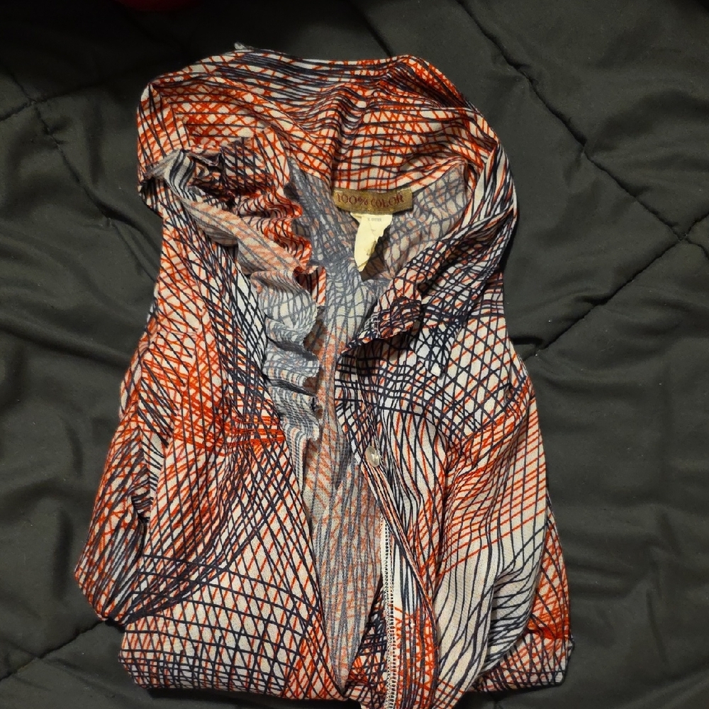 Chico's Geometric Red and Blue Blouse